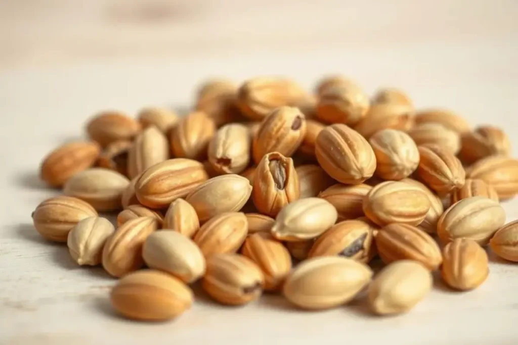 Pine Nuts for Pignoli Cookies A close-up of fresh, high-quality pine nuts, the essential topping for authentic Italian pignoli cookies